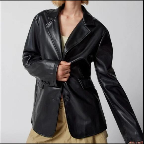 Urban Outfitters Jules Faux Leather Blazer – Black – Size XL - Picture 1 of 7